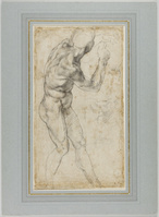 A 018 recto
<br/>
Staand mannelijk naakt, naar rechts gewend
<br/>
<em>Michelangelo Buonarroti (1475-1564)</em>